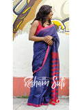 Deep Blue Red Modal Cotton Saree - Deep Blue Destiny