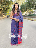 Deep Blue Red Modal Cotton Saree - Deep Blue Destiny
