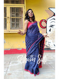 Deep Blue Red Modal Cotton Saree - Deep Blue Destiny