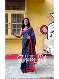 Deep Blue Red Modal Cotton Saree - Deep Blue Destiny