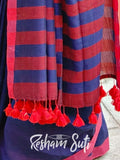 Deep Blue Red Modal Cotton Saree - Deep Blue Destiny