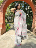 Grey Pink Handwoven Cotton Jamdani Saree - Mitti Ke Phool
