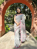 Grey Pink Handwoven Cotton Jamdani Saree - Mitti Ke Phool