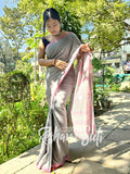 Grey Pink Handwoven Cotton Jamdani Saree - Mitti Ke Phool