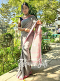 Grey Pink Handwoven Cotton Jamdani Saree - Mitti Ke Phool