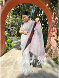 Grey Pink Handwoven Cotton Jamdani Saree - Mitti Ke Phool