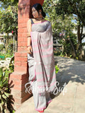 Grey Pink Handwoven Cotton Jamdani Saree - Mitti Ke Phool