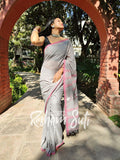 Grey Pink Handwoven Cotton Jamdani Saree - Mitti Ke Phool
