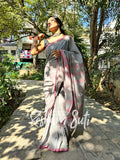 Grey Pink Handwoven Cotton Jamdani Saree - Mitti Ke Phool