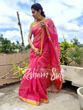 Handloom Cotton Silk Carrot Pink Saree - Blushing Kiss
