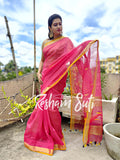 Handloom Cotton Silk Carrot Pink Saree - Blushing Kiss