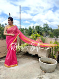 Handloom Cotton Silk Carrot Pink Saree - Blushing Kiss