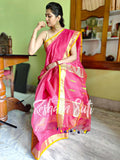 Handloom Cotton Silk Carrot Pink Saree - Blushing Kiss