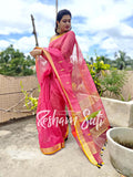 Handloom Cotton Silk Carrot Pink Saree - Blushing Kiss