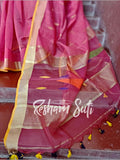 Handloom Cotton Silk Carrot Pink Saree - Blushing Kiss