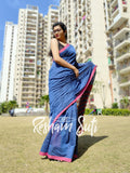 Light Blue Red Modal Cotton Saree - Starstruck