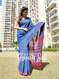 Light Blue Red Modal Cotton Saree - Starstruck