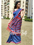 Light Blue Red Modal Cotton Saree - Starstruck