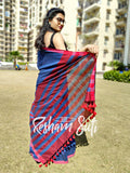 Light Blue Red Modal Cotton Saree - Starstruck