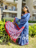 Light Blue Red Modal Cotton Saree - Starstruck