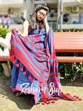 Light Blue Red Modal Cotton Saree - Starstruck