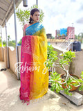 Ganga Yamuna Border Yellow Linen Jamdani Ikkat Saree - Unicorn Dreams