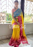 Ganga Yamuna Border Yellow Linen Jamdani Ikkat Saree - Unicorn Dreams