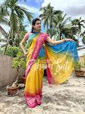 Ganga Yamuna Border Yellow Linen Jamdani Ikkat Saree - Unicorn Dreams