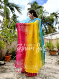 Ganga Yamuna Border Yellow Linen Jamdani Ikkat Saree - Unicorn Dreams