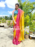 Ganga Yamuna Border Yellow Linen Jamdani Ikkat Saree - Unicorn Dreams