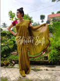 Mul Modal Golden Red Saree - Swarn Kamal
