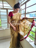 Mul Modal Golden Red Saree - Swarn Kamal