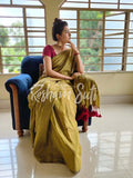 Mul Modal Golden Red Saree - Swarn Kamal