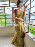 Mul Modal Golden Red Saree - Swarn Kamal