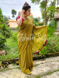 Mul Modal Golden Red Saree - Swarn Kamal