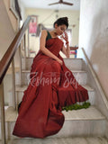 Mul Modal Mud Brown Olive Saree - Mud House