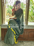 Mul Modal Sage Green Yellow Saree - Green Lady