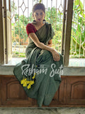 Mul Modal Sage Green Yellow Saree - Green Lady