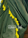Mul Modal Sage Green Yellow Saree - Green Lady