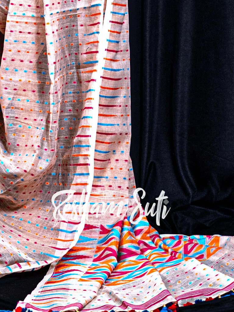 Multicolour Resham Cotton Jamdani Pink Saree - Sunday Afternoon