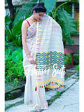Multicolour Resham Cotton Jamdani White Saree - Island of La Grande