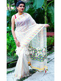 Multicolour Resham Cotton Jamdani White Saree - Island of La Grande