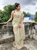 Sage Green Copper Resham Cotton Jamdani Saree - Ultimate Junebug