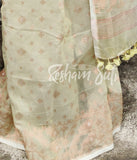 Sage Green Copper Resham Cotton Jamdani Saree - Ultimate Junebug