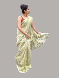 Sage Green Gold Resham Cotton Jamdani Saree - Shaola