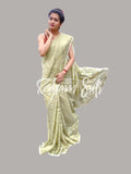 Sage Green Gold Resham Cotton Jamdani Saree - Shaola
