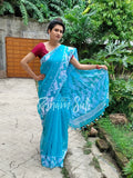 Sky Blue White Resham Cotton Jamdani Saree - Sada Megher Vela