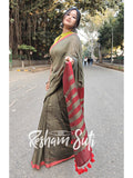 Sage Green Red Modal Cotton Saree - Spring Fling
