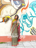 Sage Green Red Modal Cotton Saree - Spring Fling
