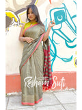 Sage Green Red Modal Cotton Saree - Spring Fling